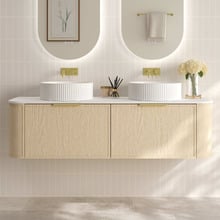 Ulualoha 1500mm Natural Oak Wall Hung Double Vanity with Stone Countertop